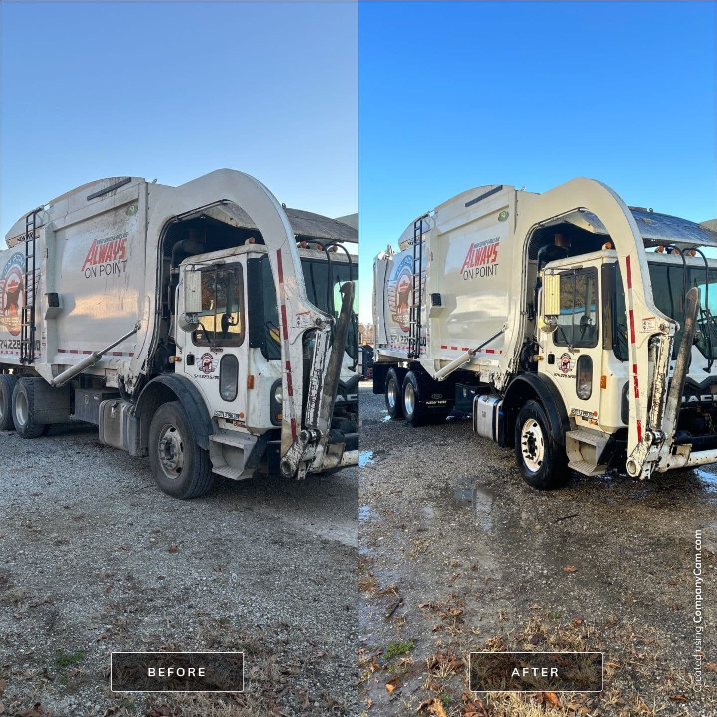 Fleet truck washing before and after